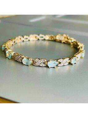 Topaz & Diamond Crossover X Link Gold Vermeil Sterling Silver Tennis Bra…